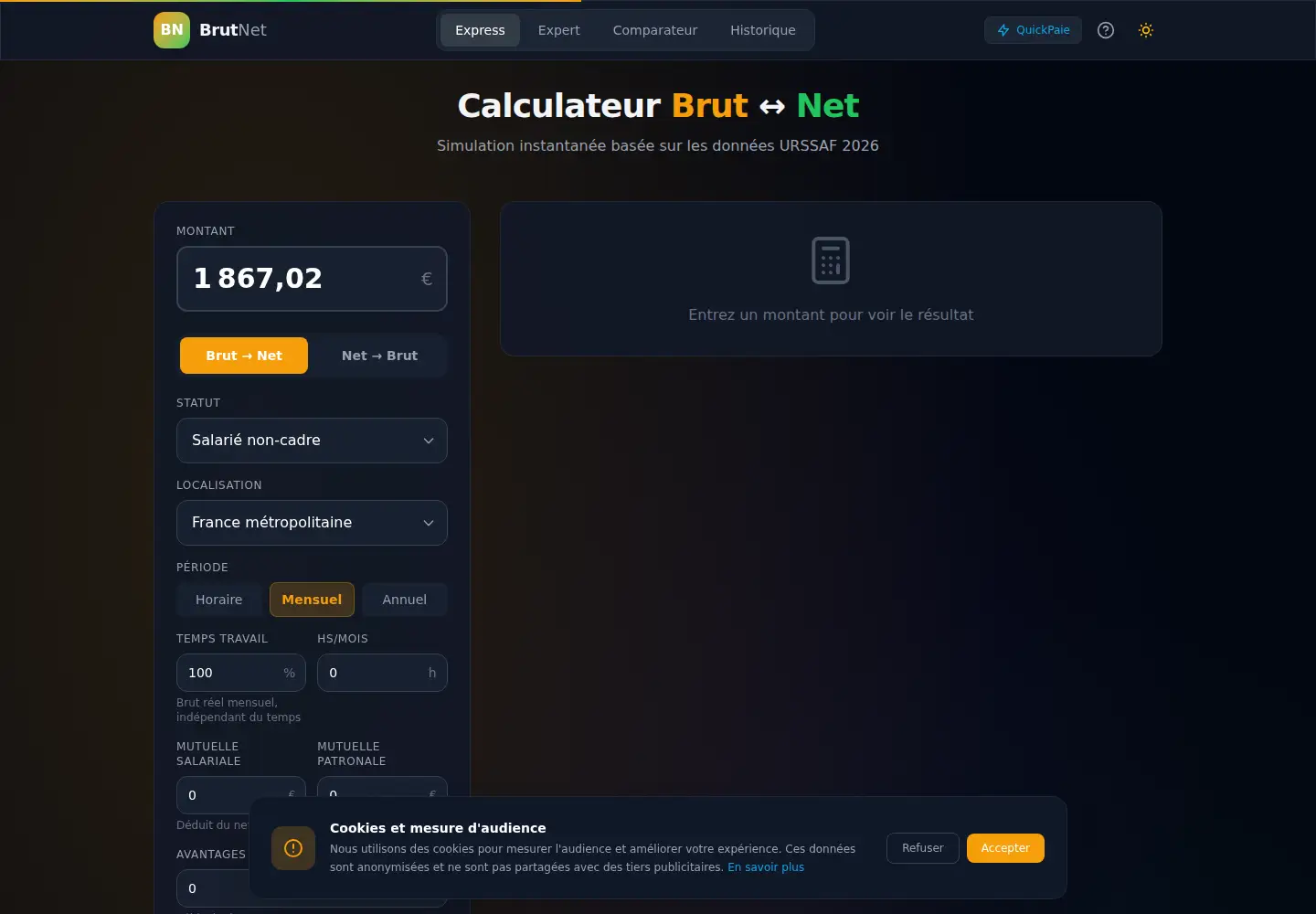 Captured homepage of calcul-salaire-brut-net.com in the current scan