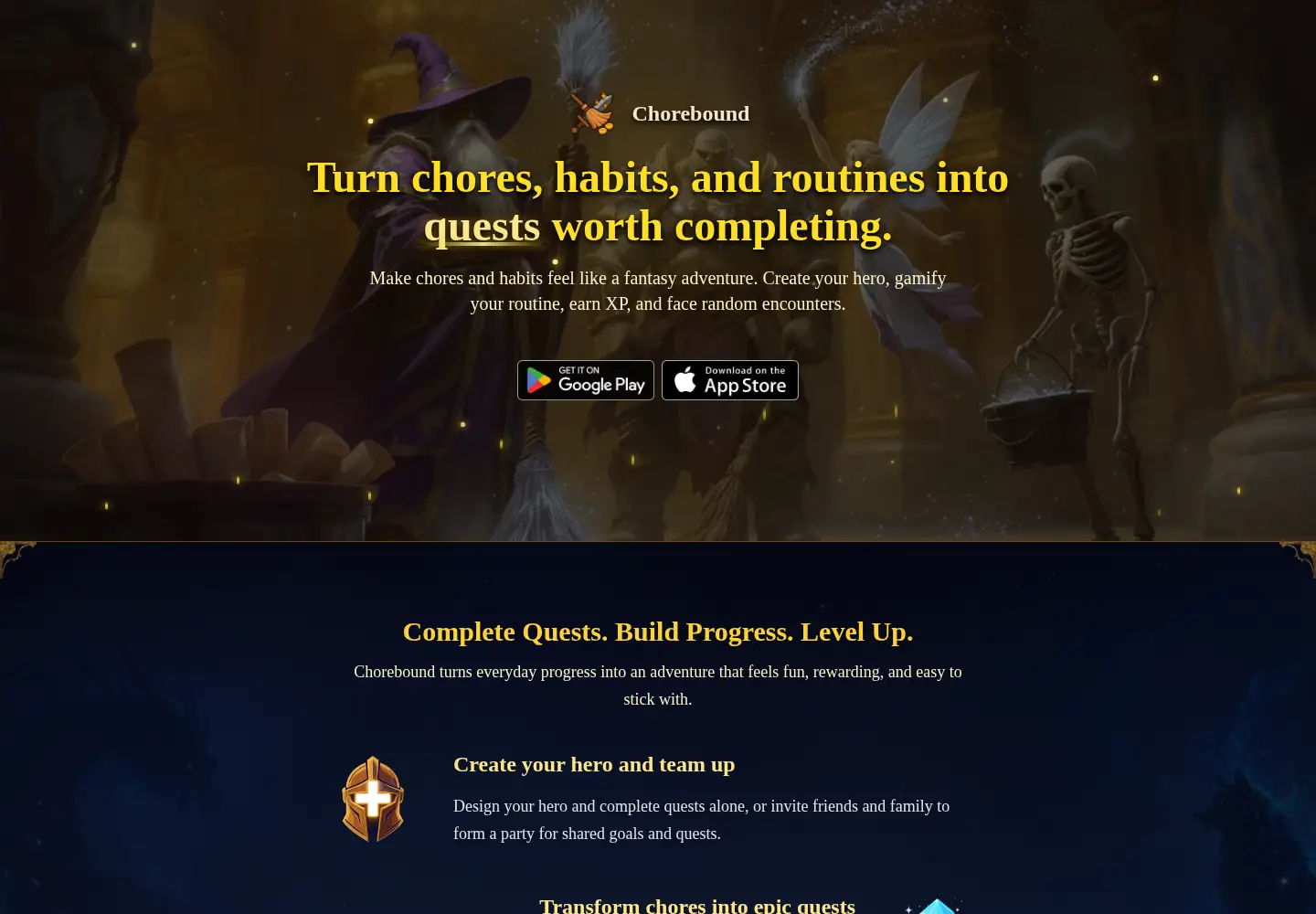 Captured homepage of chorebound.com in the current scan