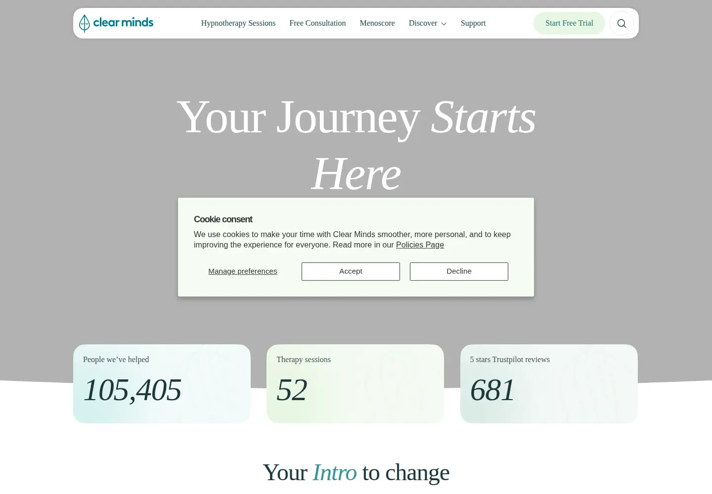 Captured homepage of clearmindshypnotherapy.com in the current scan