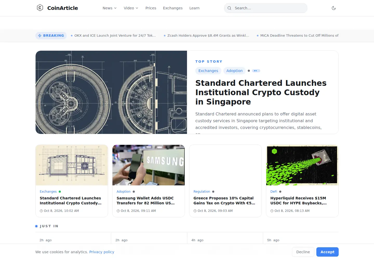 Captured homepage of coinarticle.com in the current scan