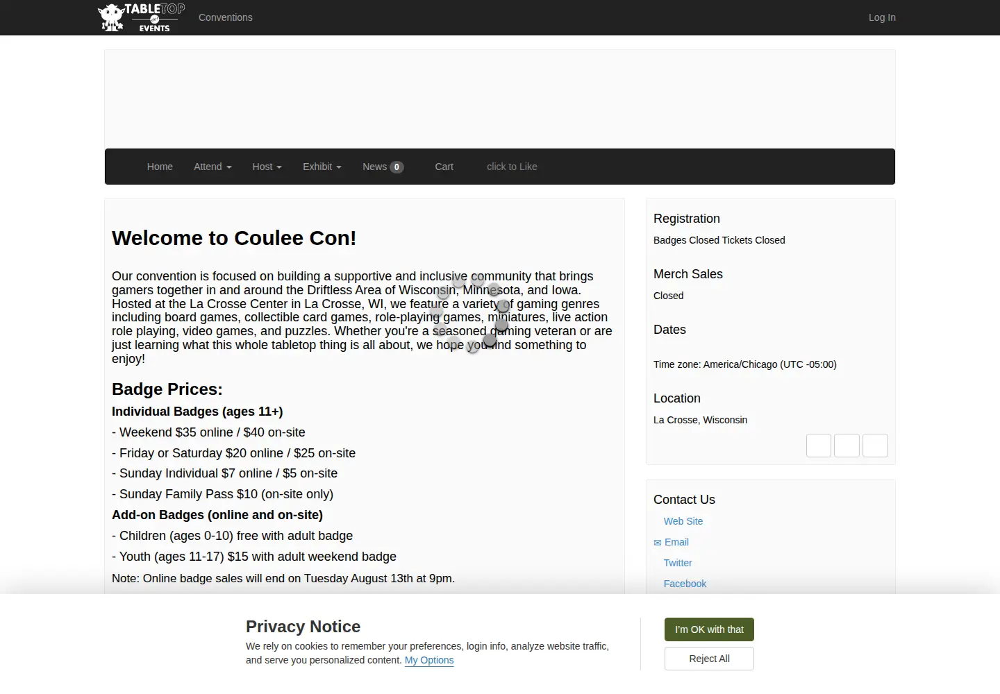 Screenshot of couleecon.com