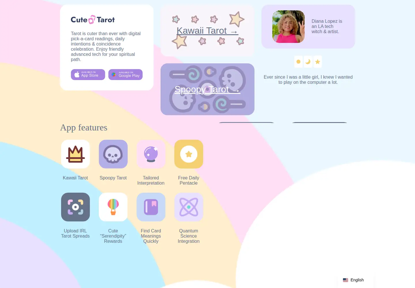 Captured homepage of cutetarot.com in the current scan