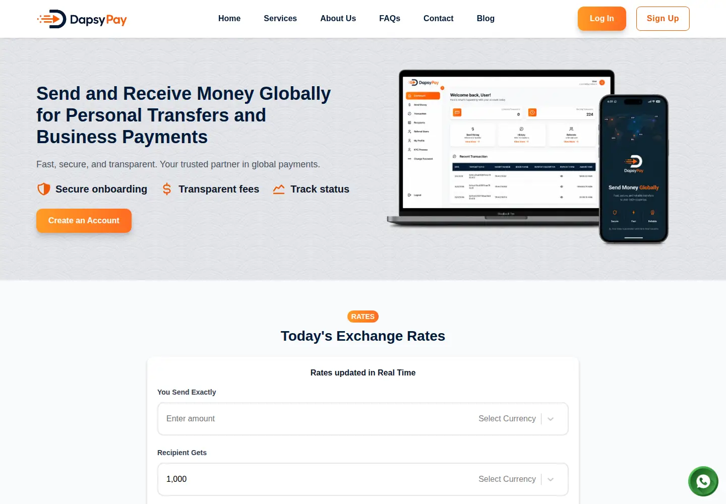 Captured homepage of dapsypay.com in the current scan
