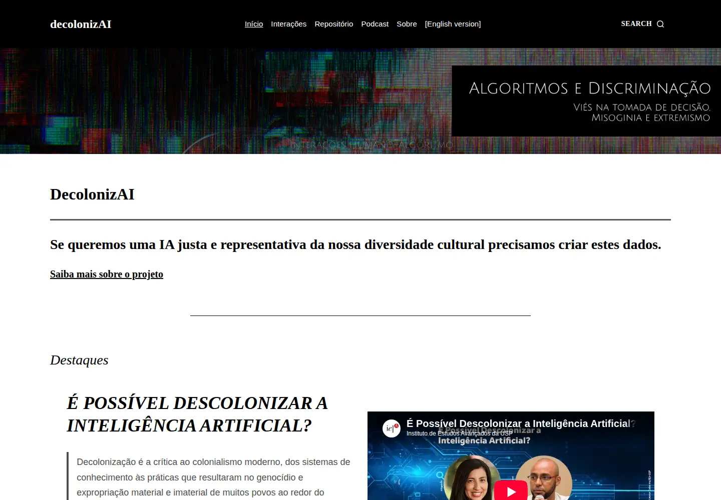 Captured homepage of decolonizai.com in the current scan