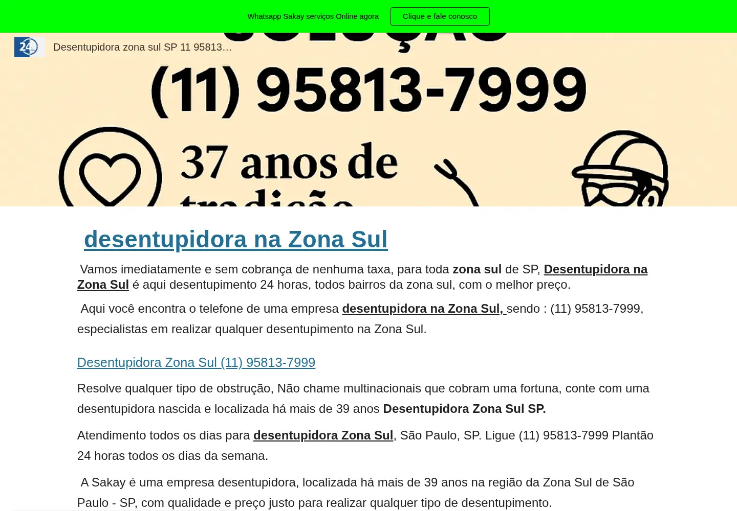 Captured homepage of desentupidorazonasulsp.com in the current scan
