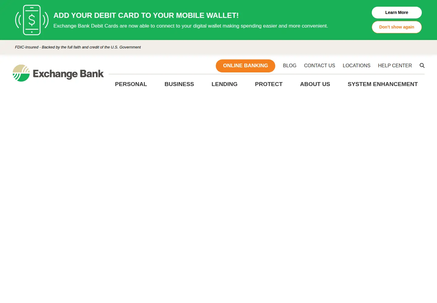 Captured homepage of exchangebankco.com in the current scan
