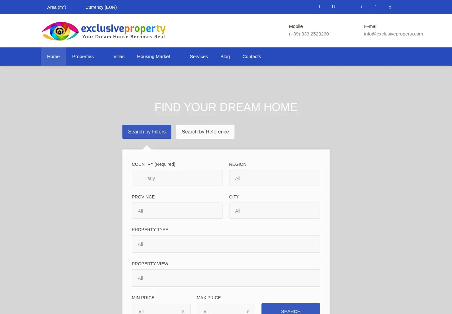 Captured homepage of exclusiveproperty.com in the current scan