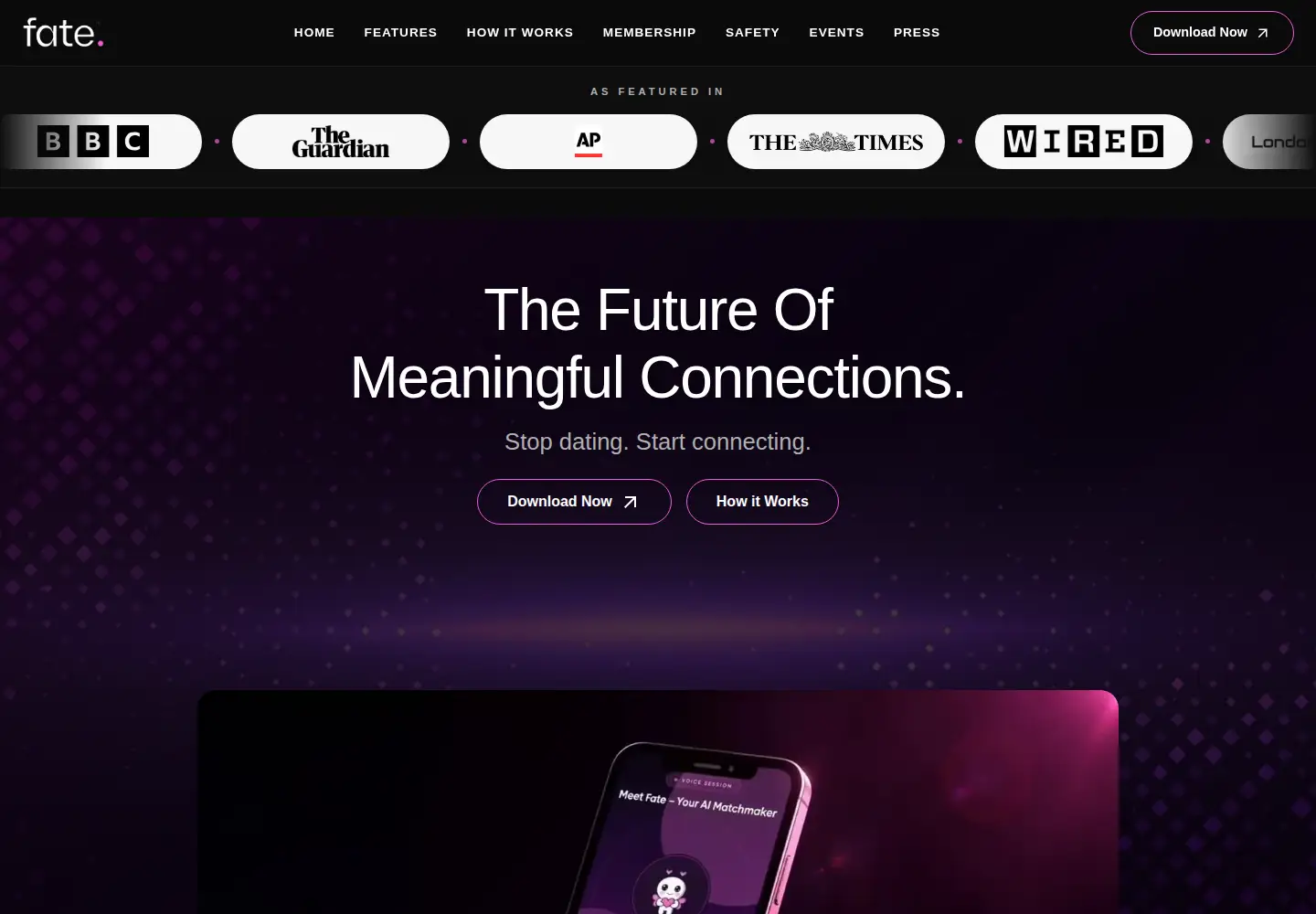 Captured homepage of fatedating.com in the current scan