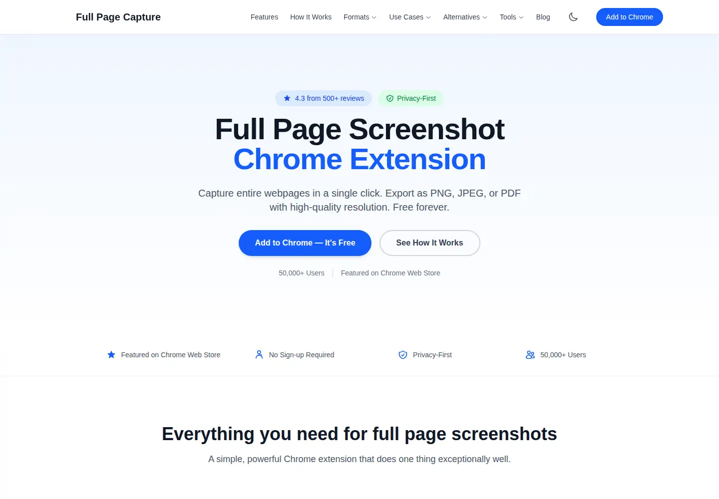 Captured homepage of fullpagecapture.com in the current scan