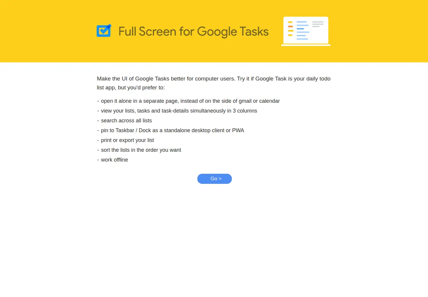 Captured homepage of fullscreen-for-googletasks.com in the current scan