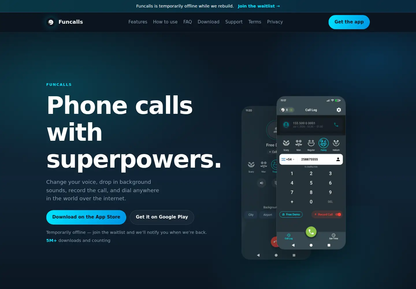 Captured homepage of funcalls.com in the current scan