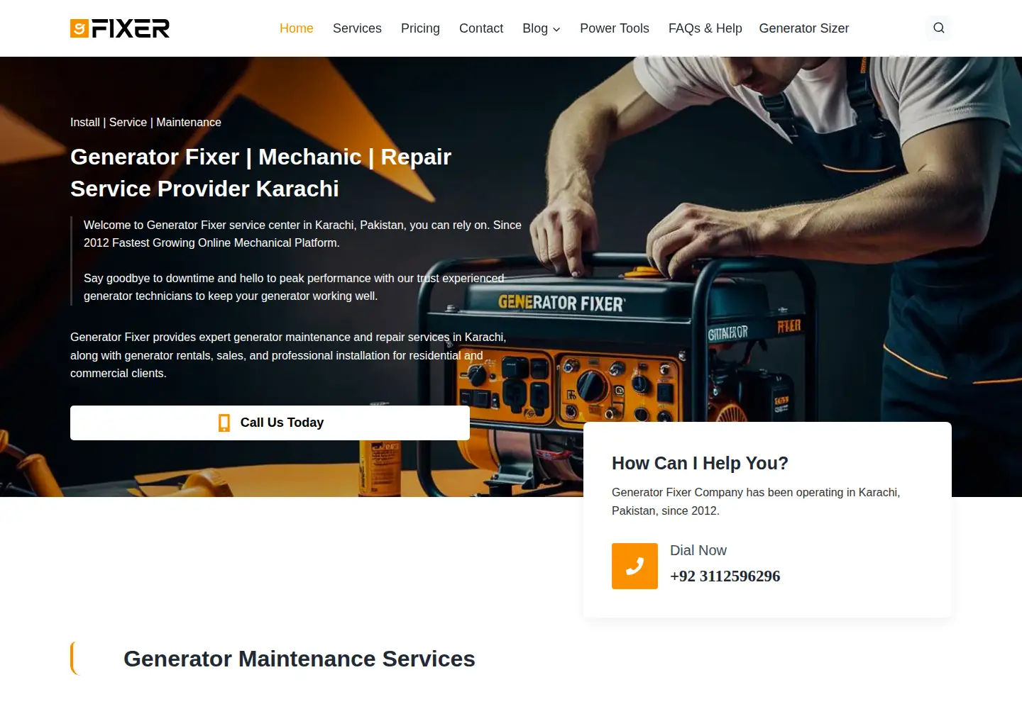 Captured homepage of generatorfixer.com in the current scan