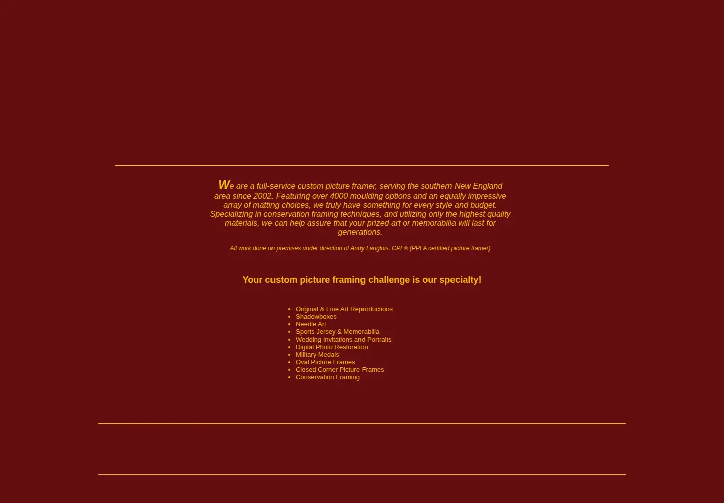 Captured homepage of getthepictureframing.com in the current scan