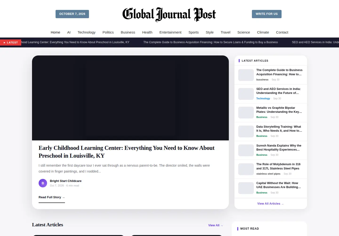 Captured homepage of globaljournalpost.com in the current scan