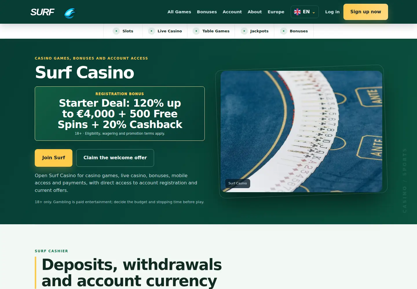 Screenshot of surf-casino.eu