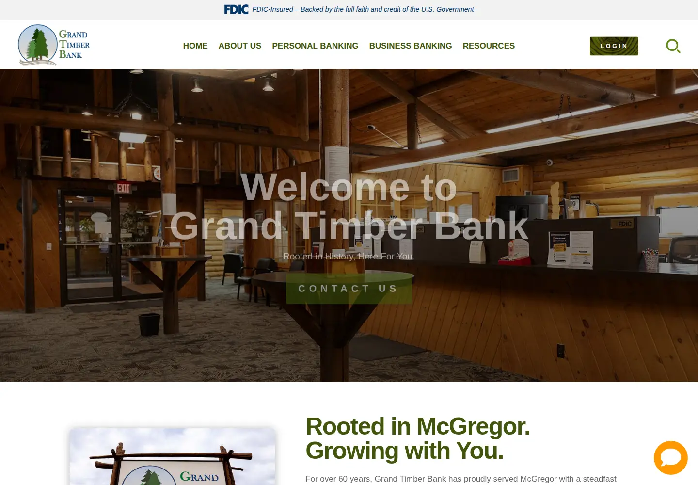 Captured homepage of grandtimberbank.com in the current scan