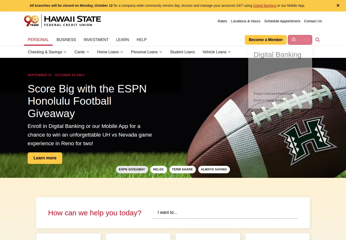 Captured homepage of hsfcu.com in the current scan