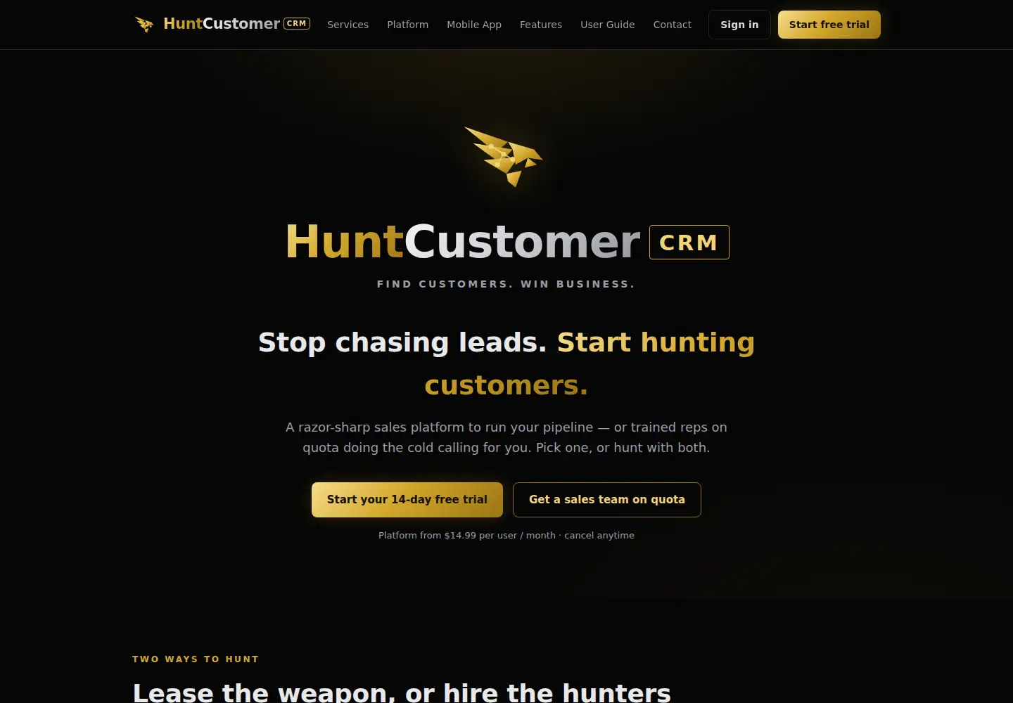 Screenshot of huntcustomer.com