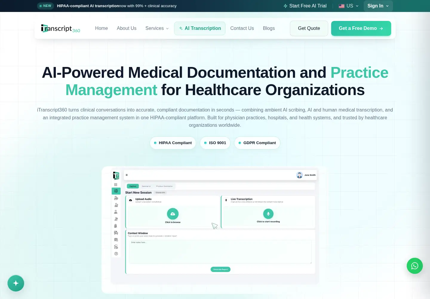 Screenshot of itranscript360.com