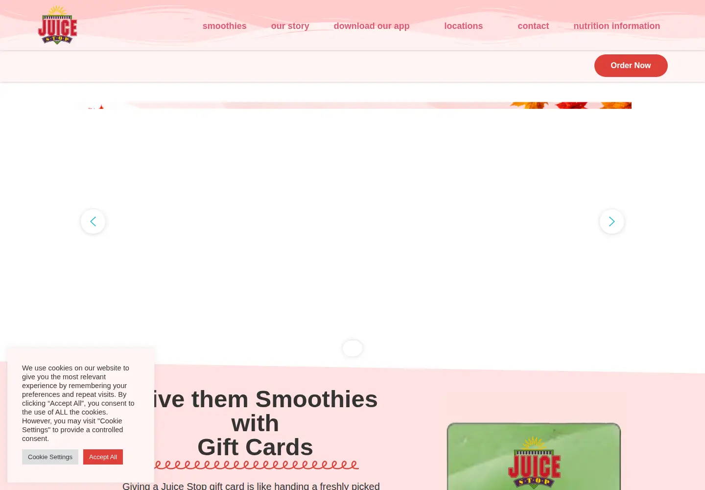 Captured homepage of juicestopsmoothies.com in the current scan