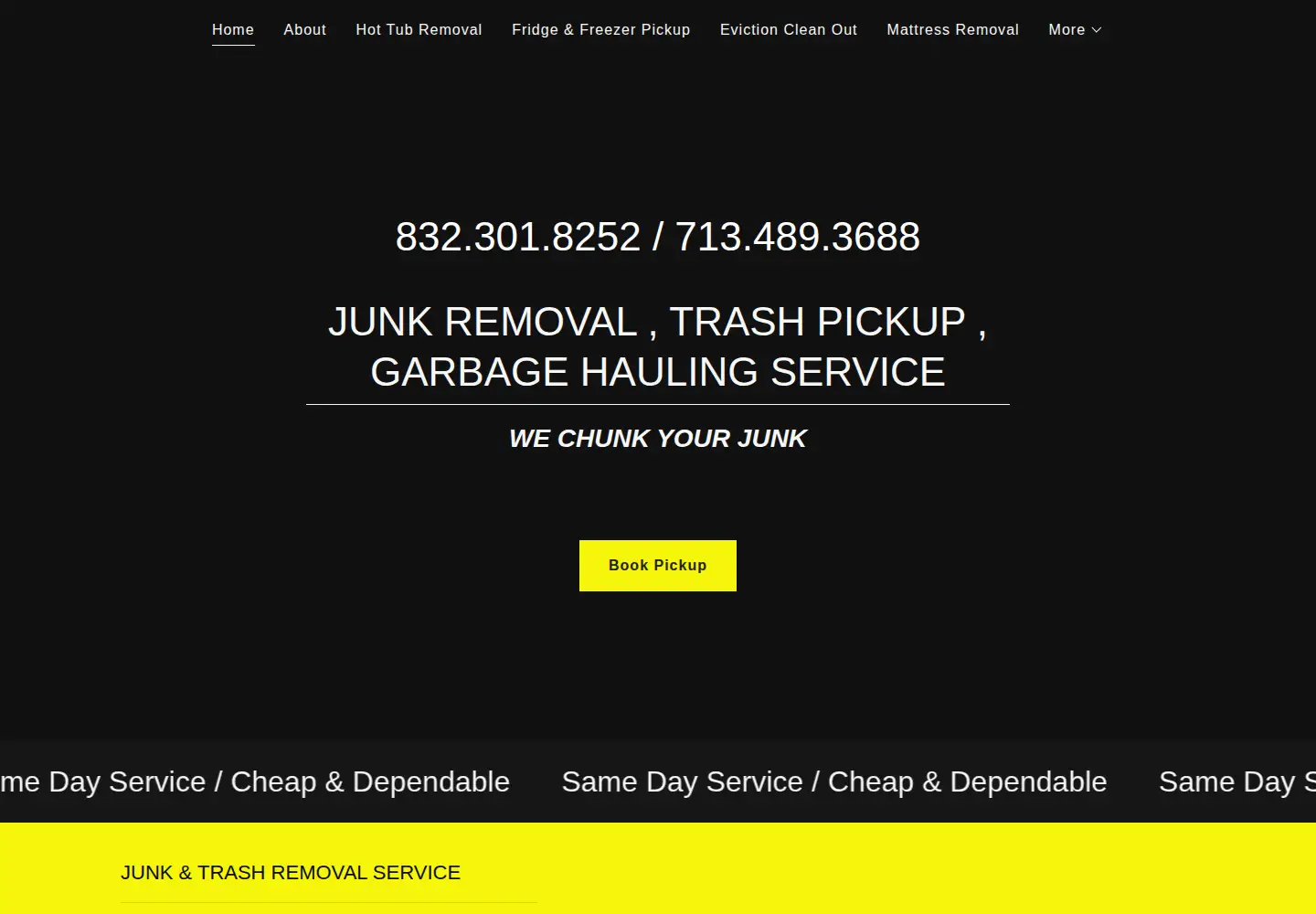 Captured homepage of junkguyshouston.com in the current scan