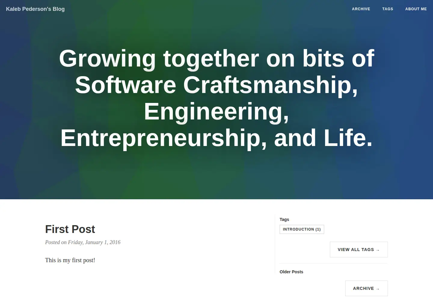 Captured homepage of kalebpederson.com in the current scan