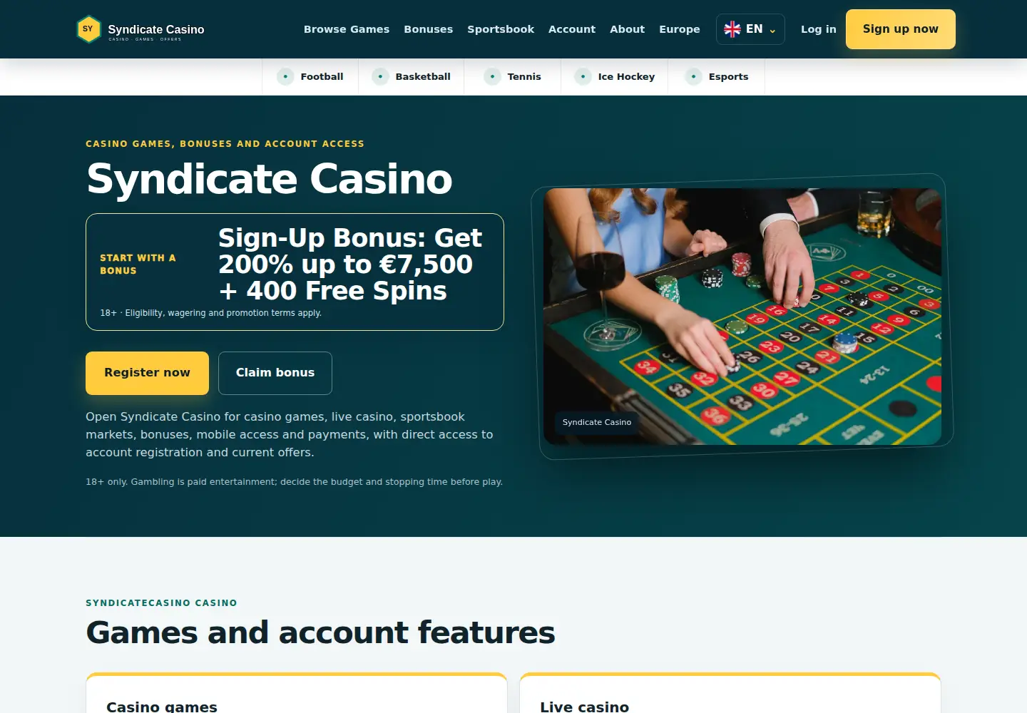 Screenshot of syndicatecasino.eu