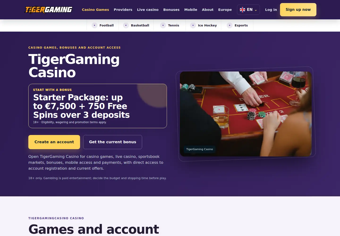 Screenshot of tigergamingcasino.eu