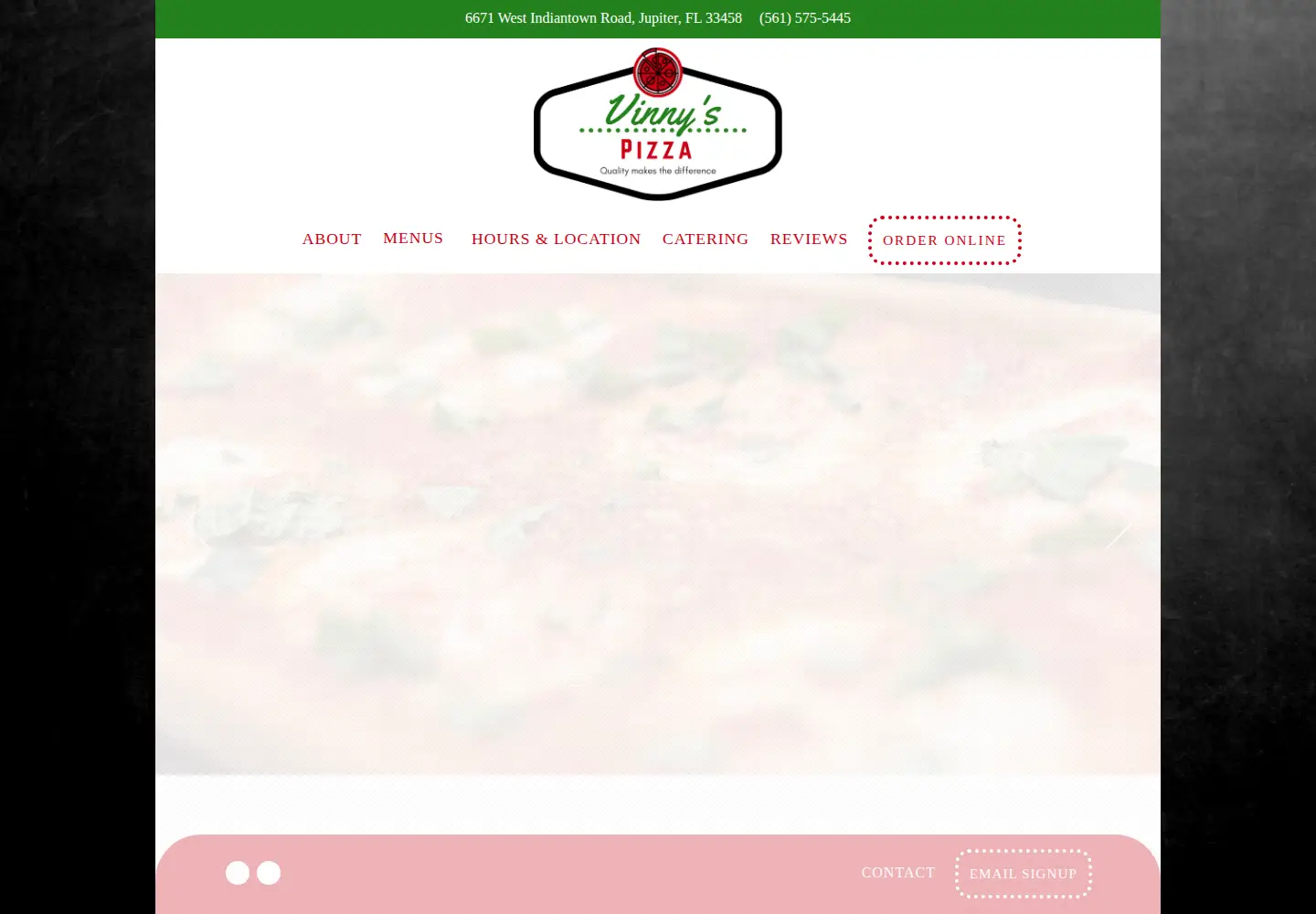 Screenshot of myvinnyspizza.com