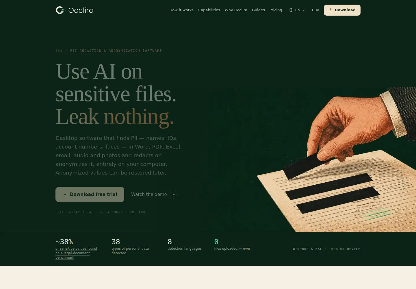 Captured homepage of occlira.com in the current scan