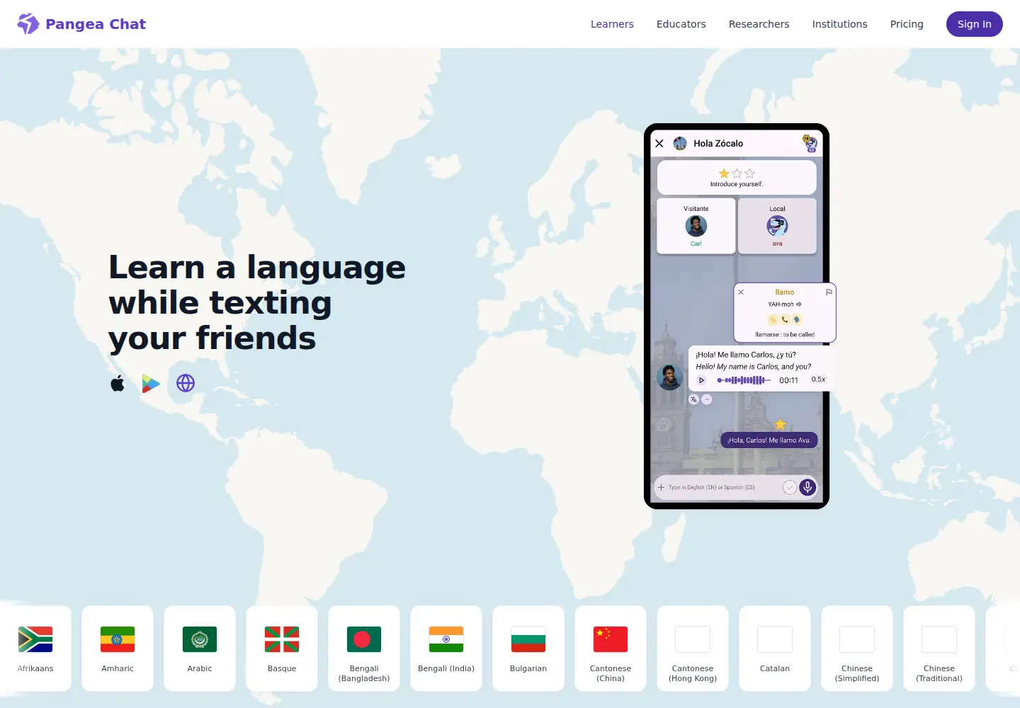 Screenshot of pangeachat.com