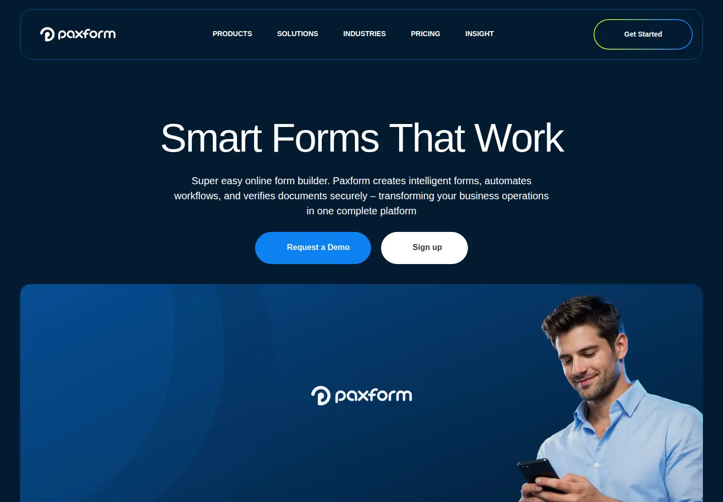 Captured homepage of paxform.com in the current scan