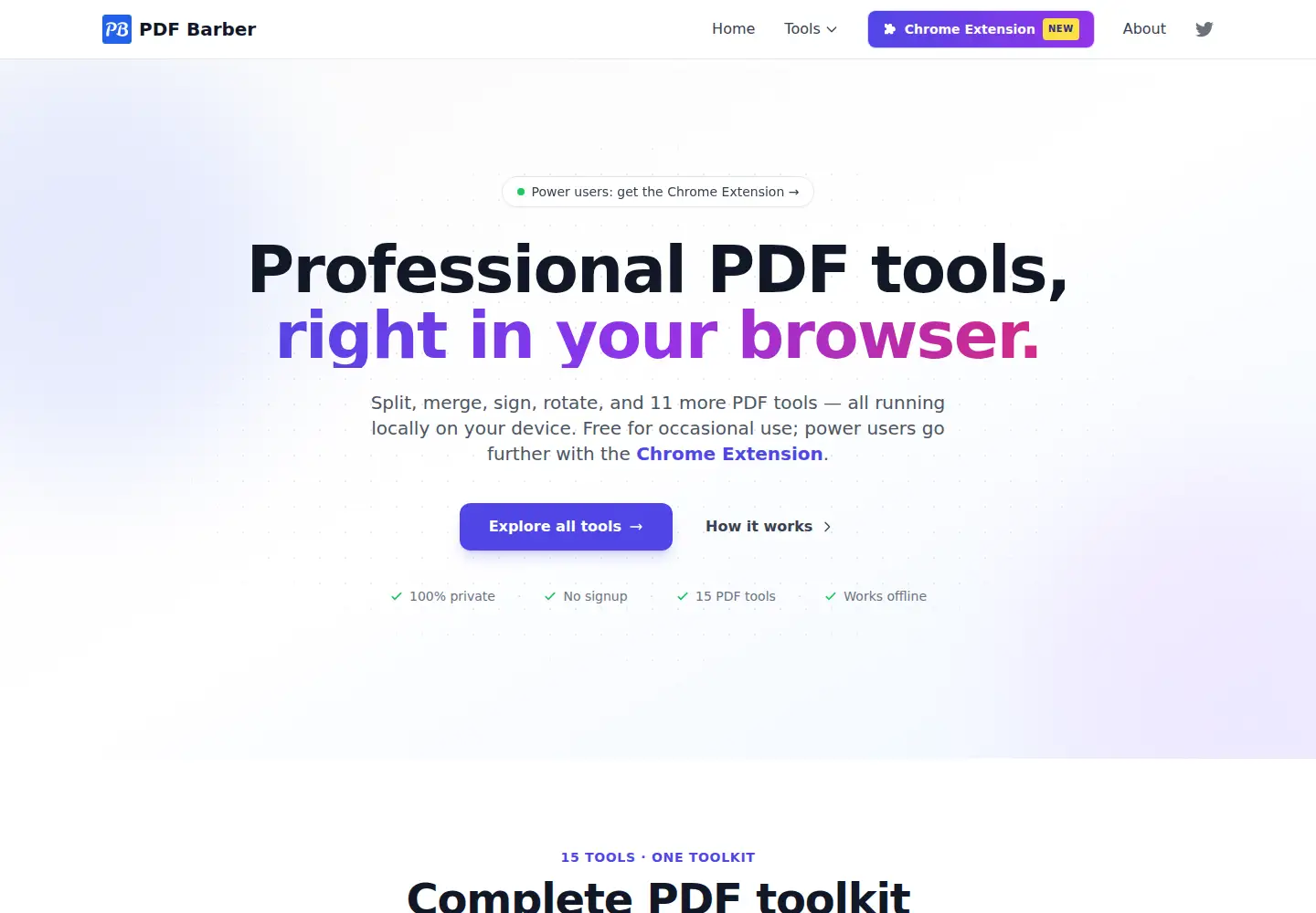 Captured homepage of pdfbarber.com in the current scan