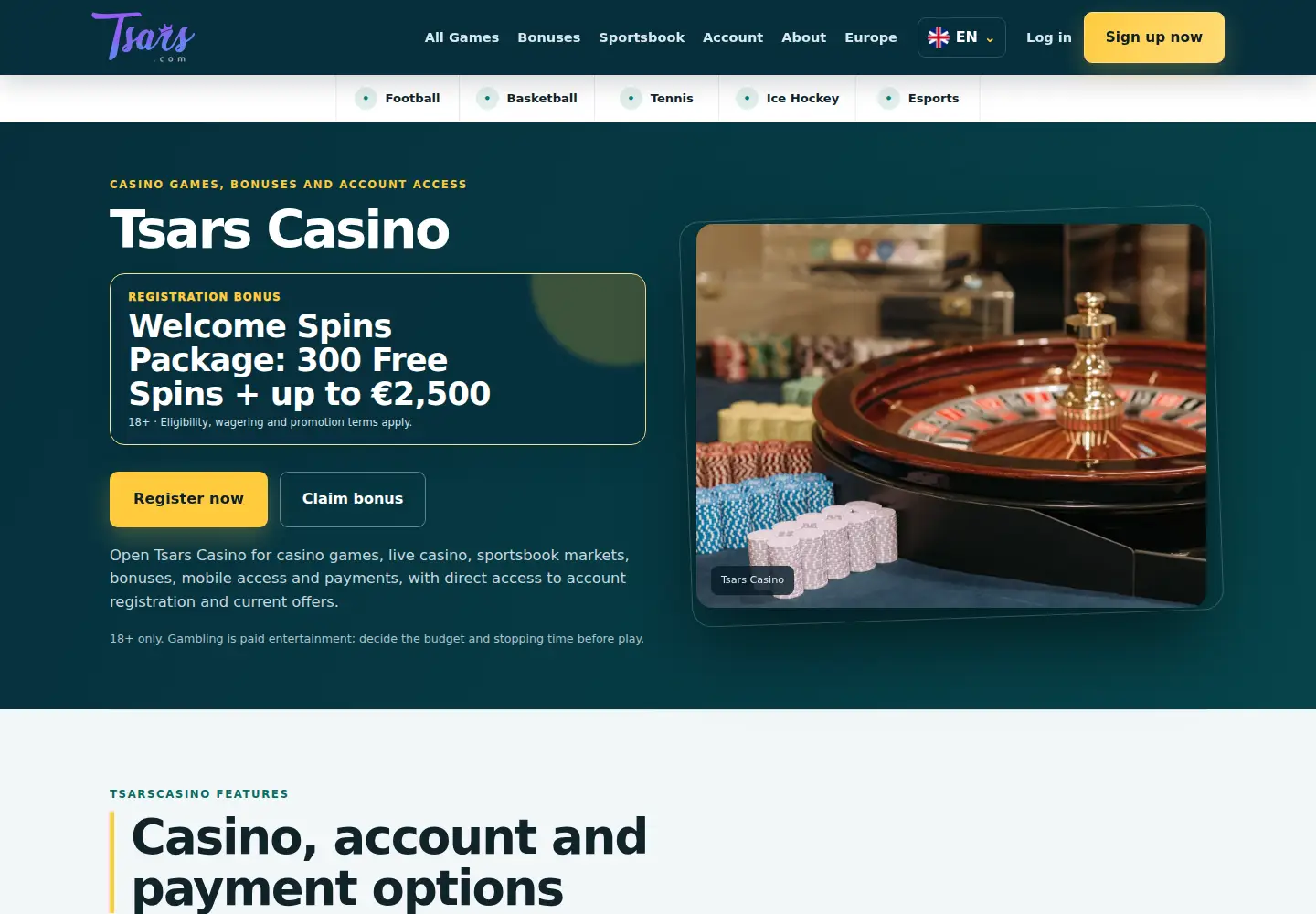 Screenshot of tsarscasino.eu
