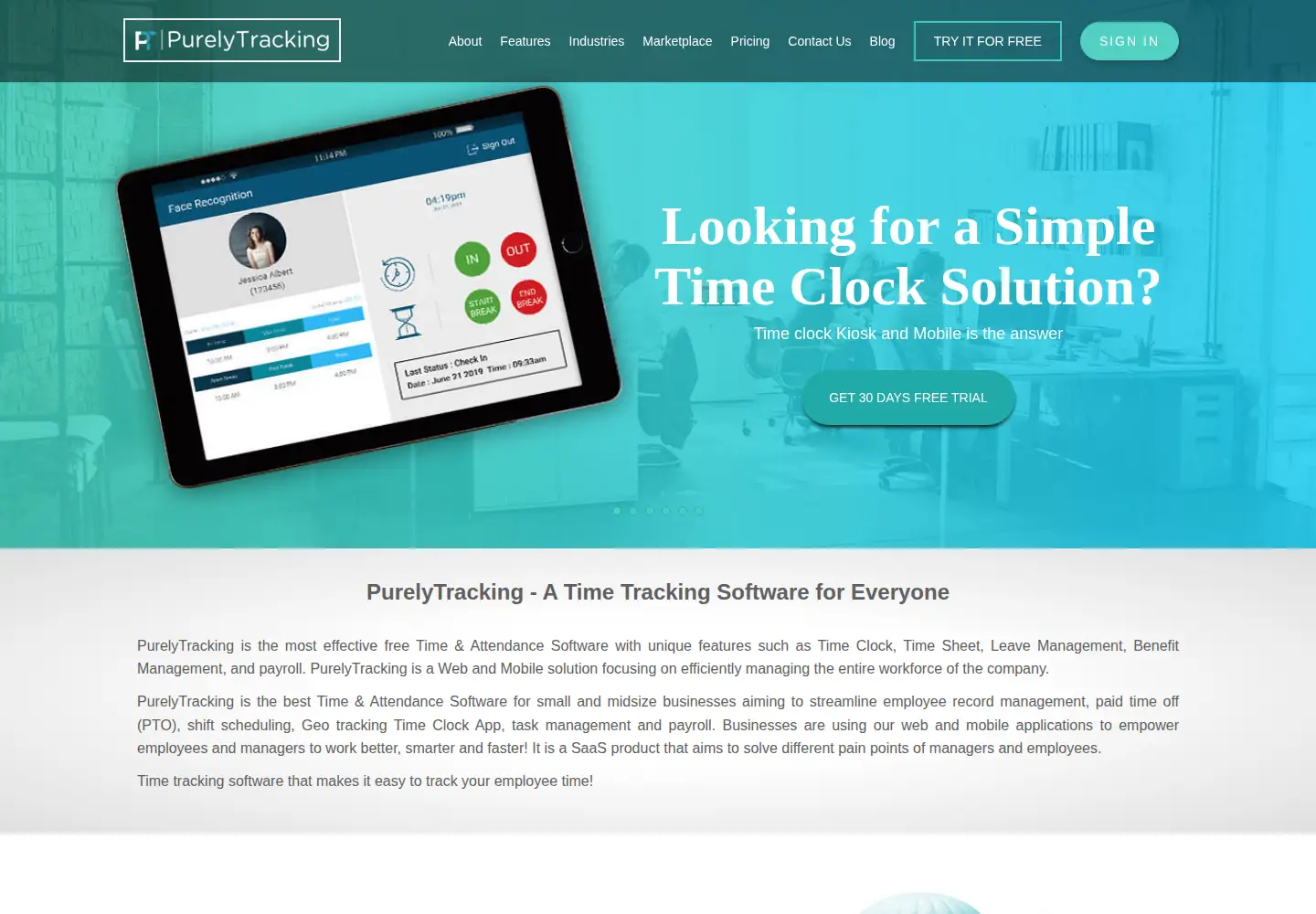 Screenshot of purelytracking.com