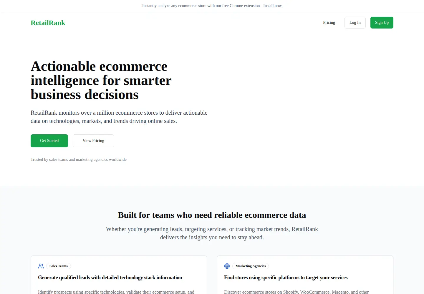 Captured homepage of retailrank.com in the current scan