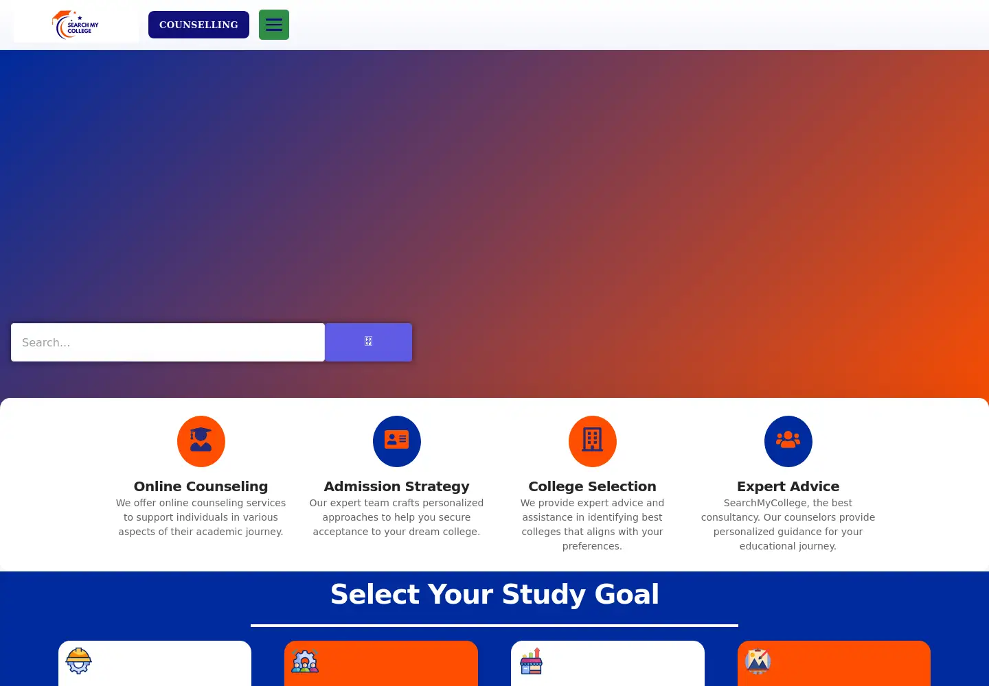 Captured homepage of searchmycolleges.com in the current scan