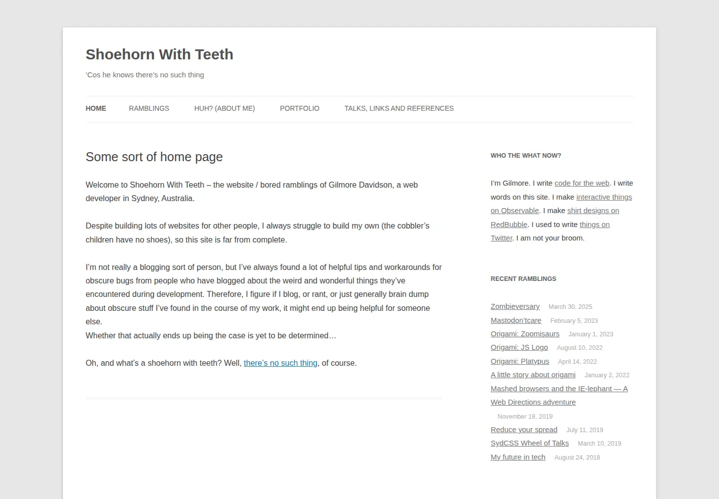 Screenshot of shoehornwithteeth.com