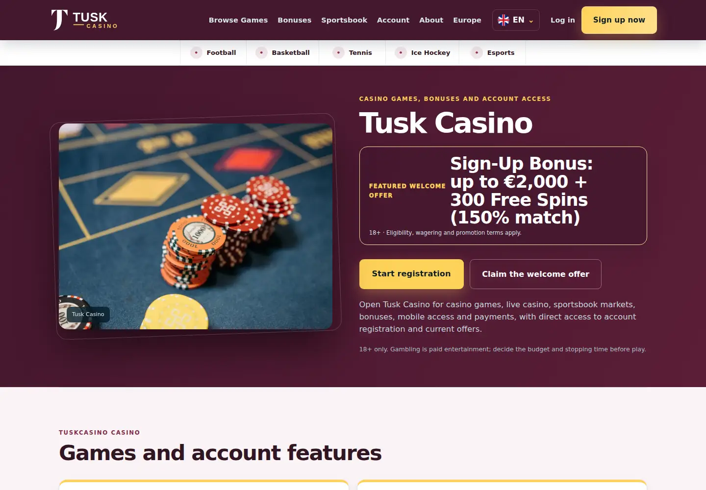 Screenshot of tuskcasino.eu
