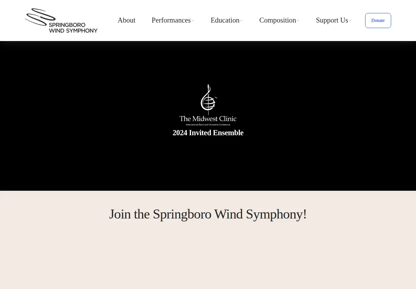 Screenshot of springborowindsymphony.com