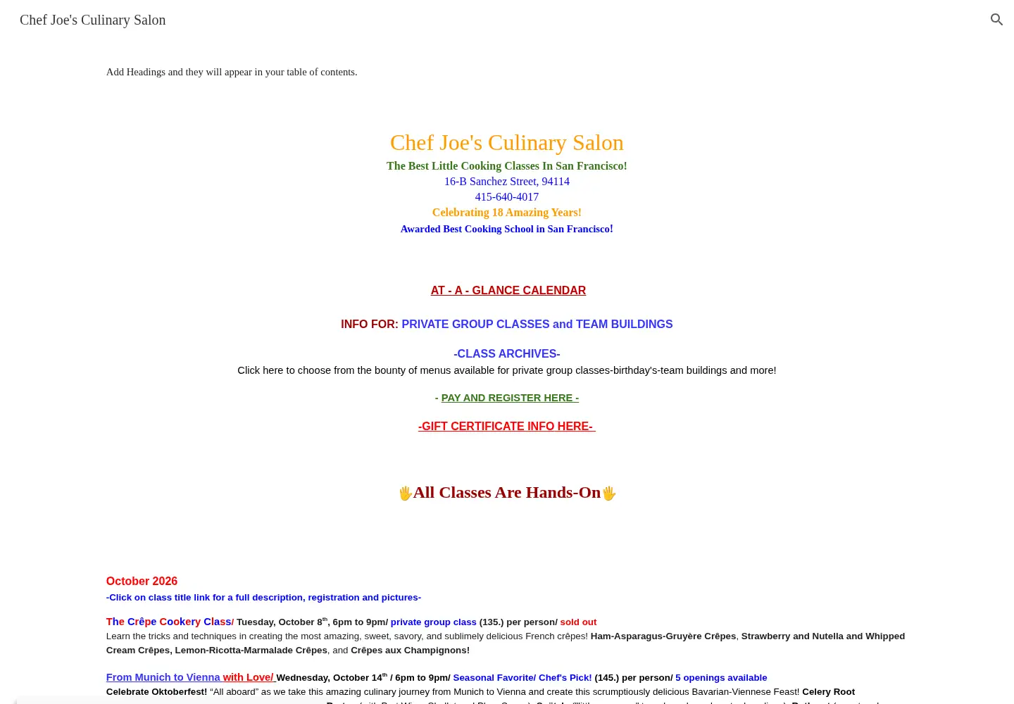 Screenshot of theculinarysalon.com