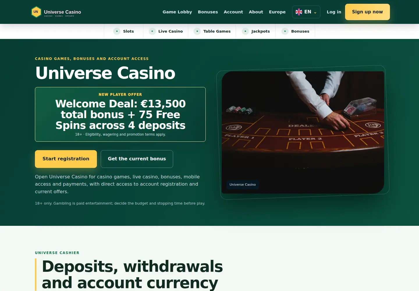 Screenshot of universe-casino.eu
