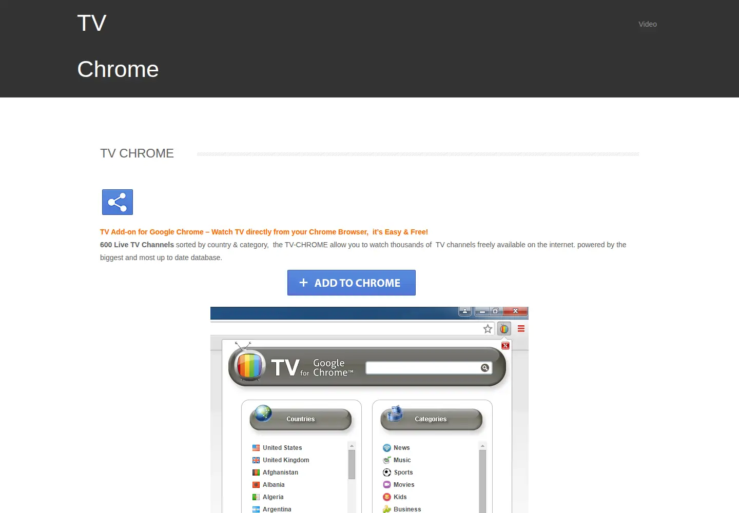 Screenshot of tv-chrome.com