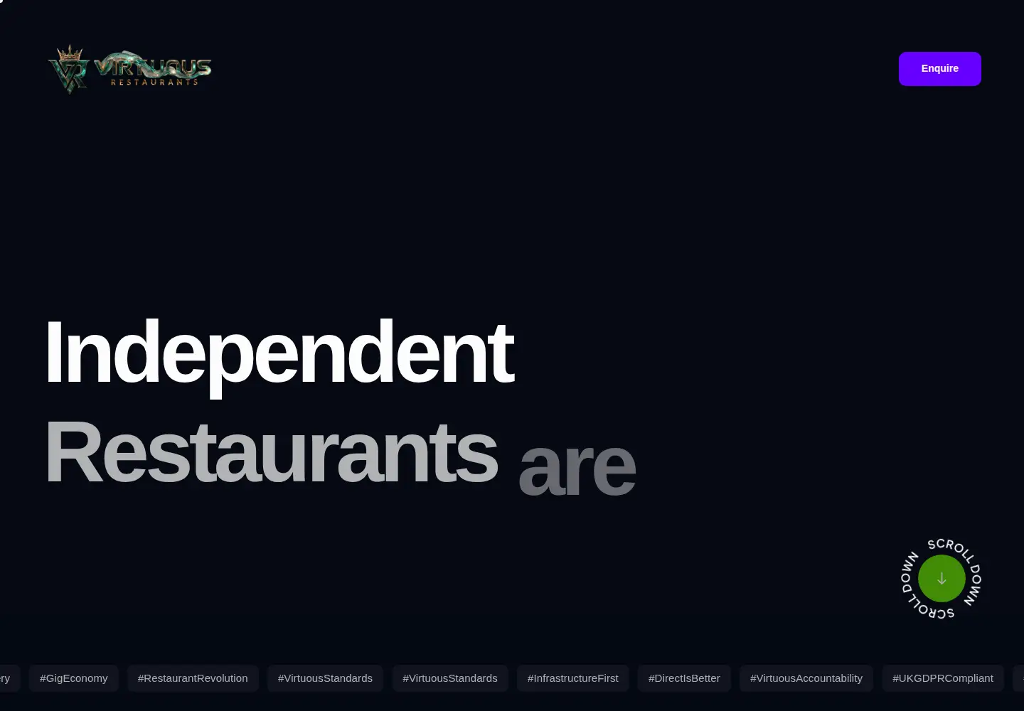 Captured homepage of virtuousrestaurants.com in the current scan