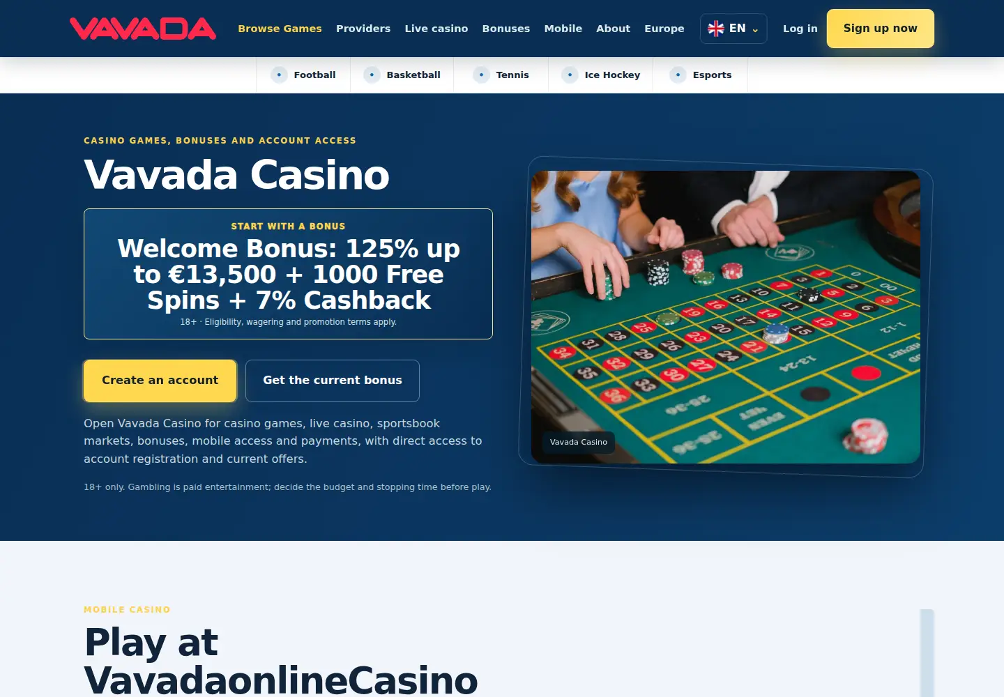 Screenshot of vavadaonlinecasino.eu