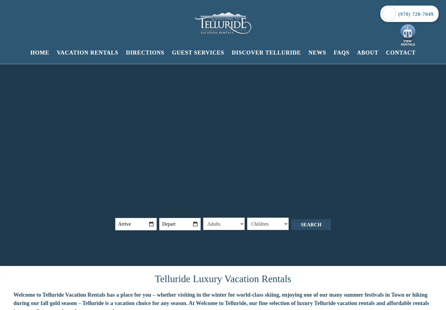Captured homepage of welcometotelluride.com in the current scan