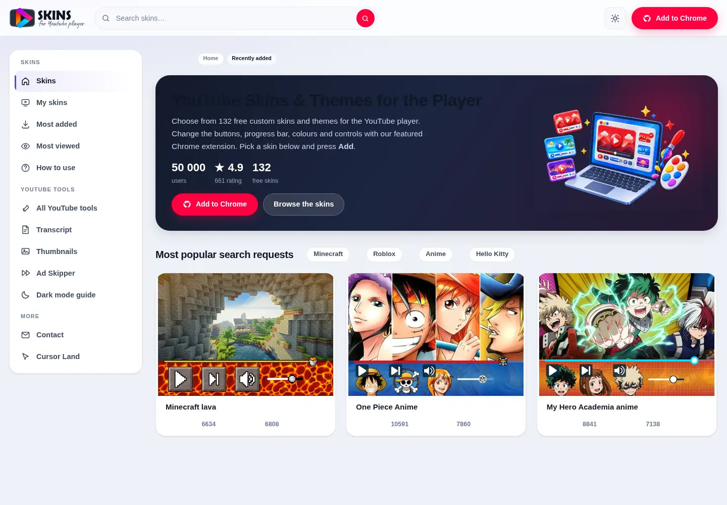Screenshot of youtube-skins.com