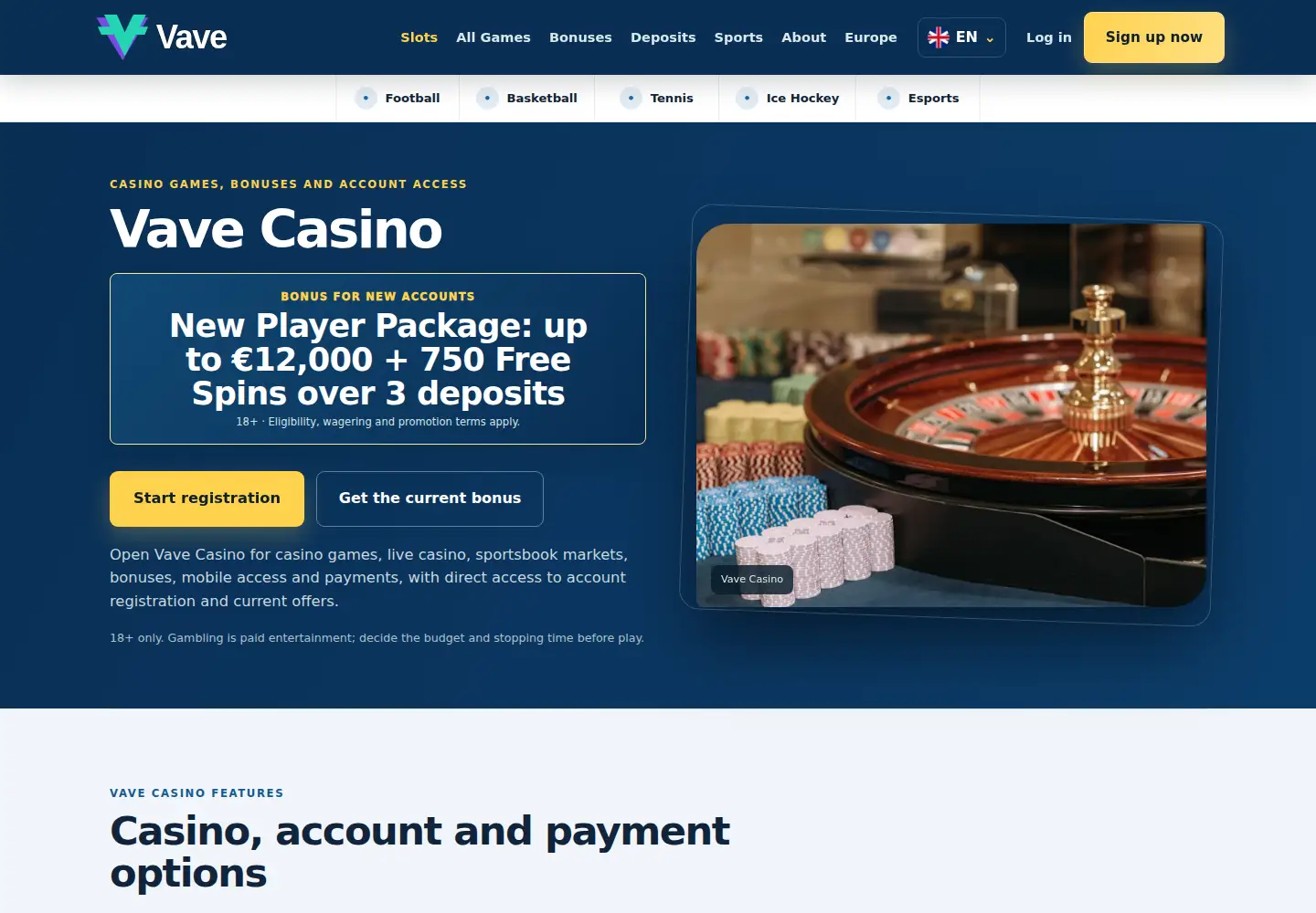 Screenshot of vaveonlinecasino.eu
