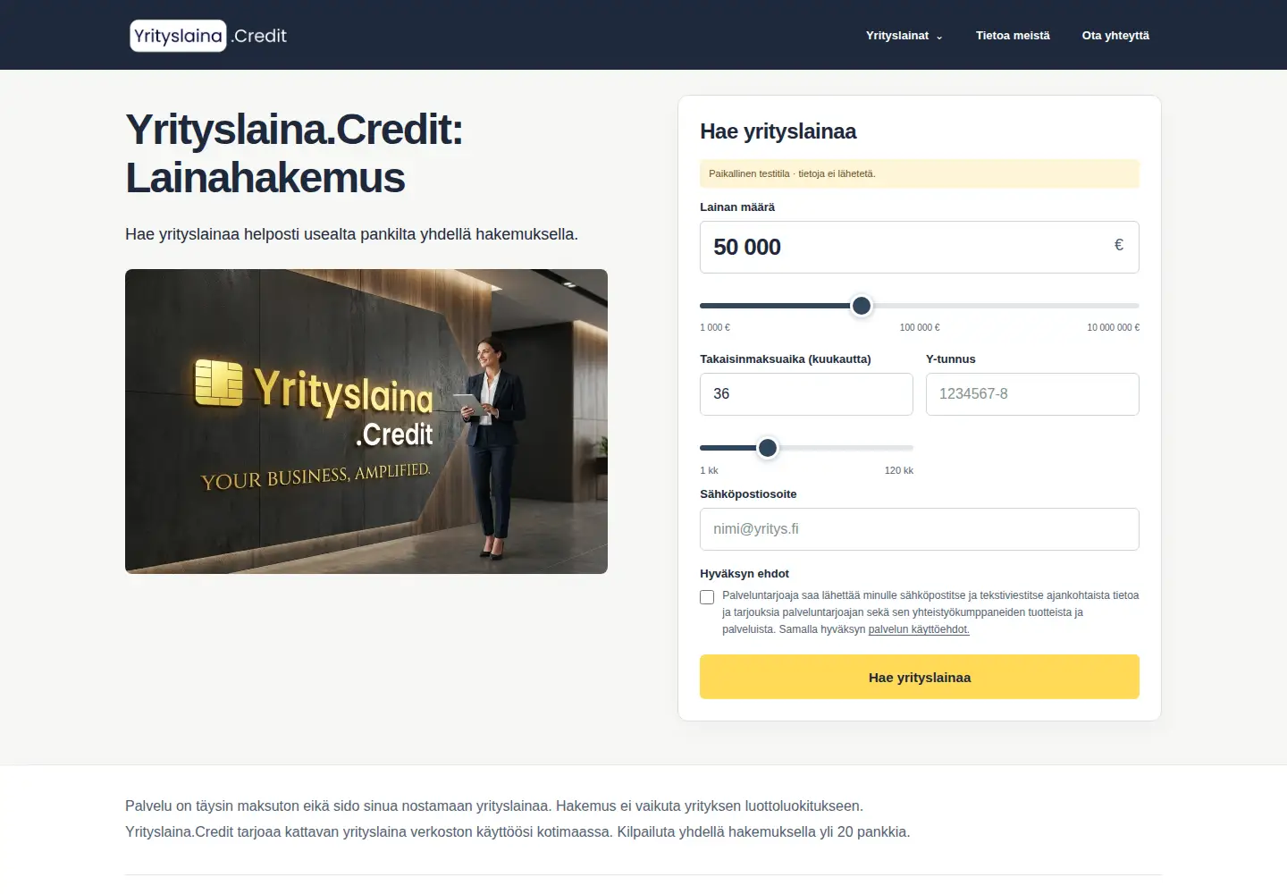 Captured homepage of yrityslaina.credit in the current scan