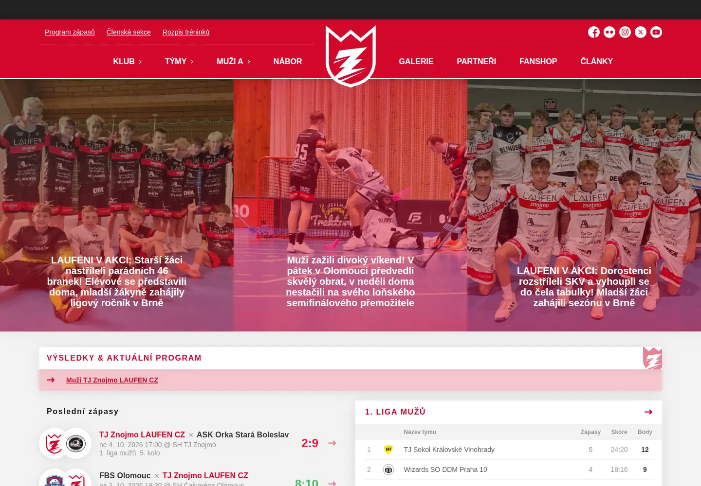 Screenshot of florbalznojmo.cz